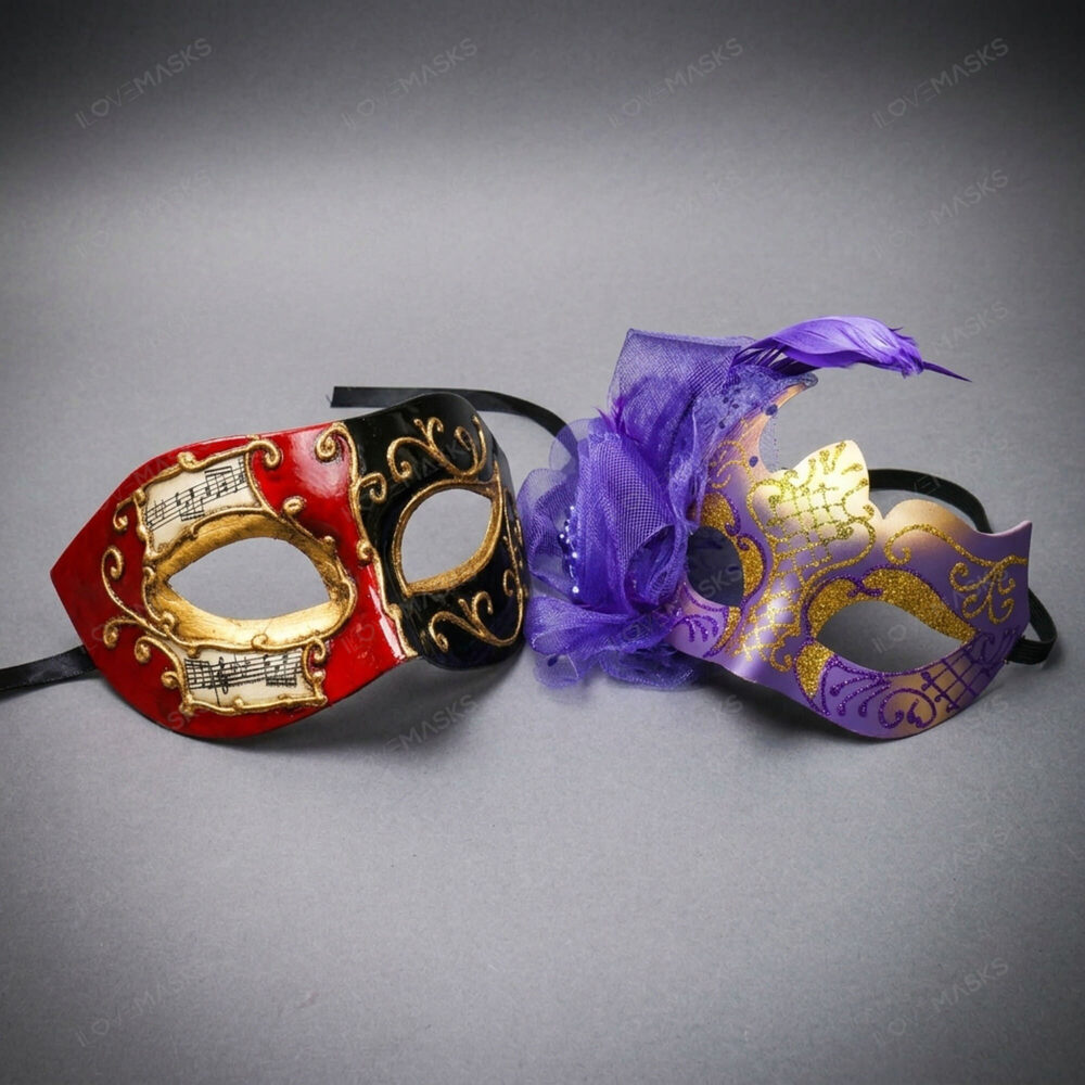 Venetian Music and Feather Masquerade Halloween Party Mask